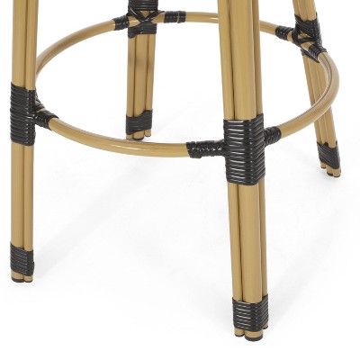Shelton Black Wicker and Bamboo Finish Outdoor Barstools, Set of 2