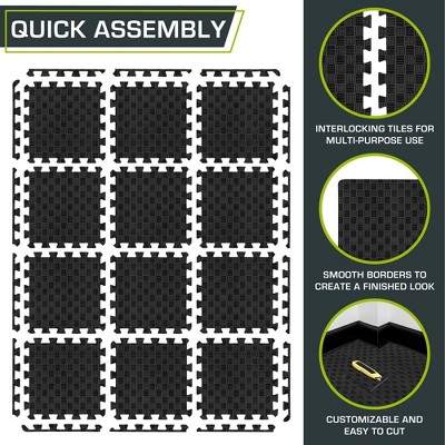 Black Checkered EVA Foam 12 Sq Ft Exercise Puzzle Mat