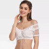 Womens Off Shoulder Retro Blouse Womens Lightweight Cotton Tops Victorian Short Sleeve Tops Lace Tie Front Blouse - 4 of 4