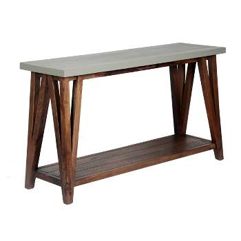52" Brookside Console Media Table Concrete Coated Top and Wood Light Gray/Brown - Alaterre Furniture