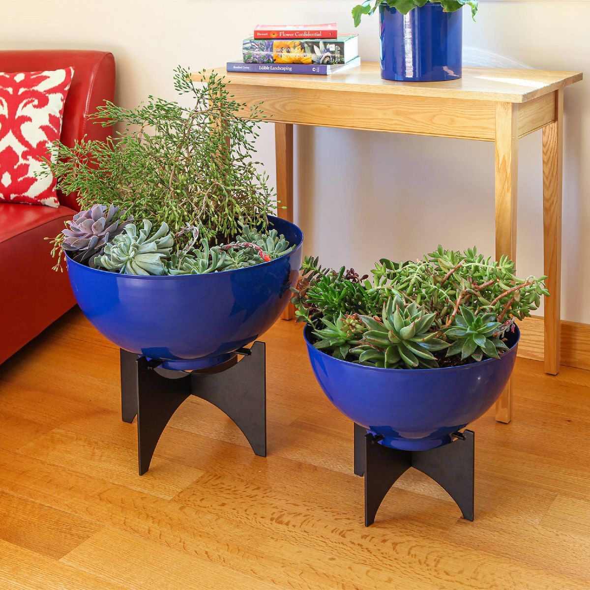 ACHLA Designs 20" Wide Planter Bowl Galvanized Steel with Black Wrought Iron Norma Plant Stand French Blue - thumbnail 5
