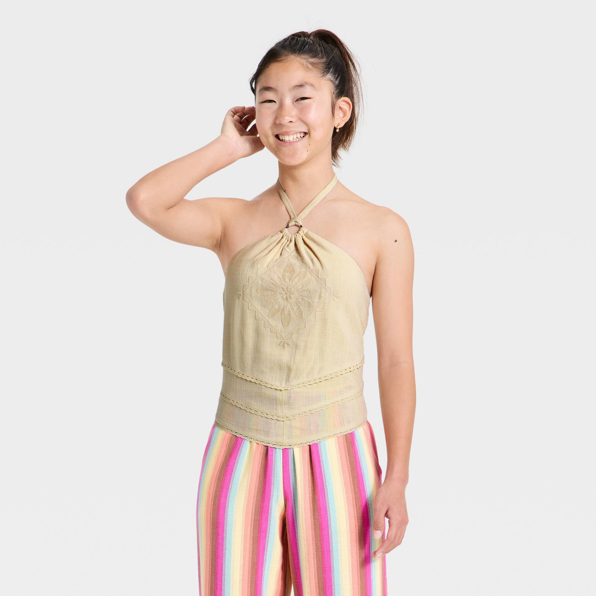 Girls’ Woven Handkerchief Halter Top - art class™