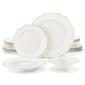 vancasso 16 Piece Cream-White Bone China Dinnerware Set with Gold Rim - 1 of 4