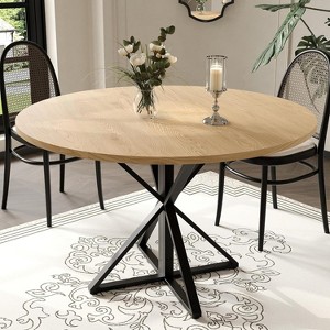 47 inch Round Dining Table - Wooden Kitchen Table for 4, Farmhouse Circle Dinner Tables with Metal Pedestal, or Kitchen, Living Room - 1 of 4