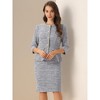 INSPIRE CHIC Women's Tweed Business Button Down 3/4 Sleeve Jacket Pencil Skirt Suit 2-Piece Set - 2 of 4
