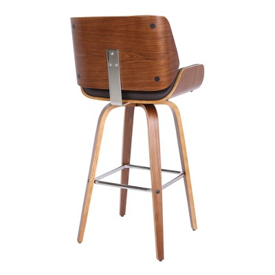 26" Walnut and Gray Faux Leather Swivel Counter Stool