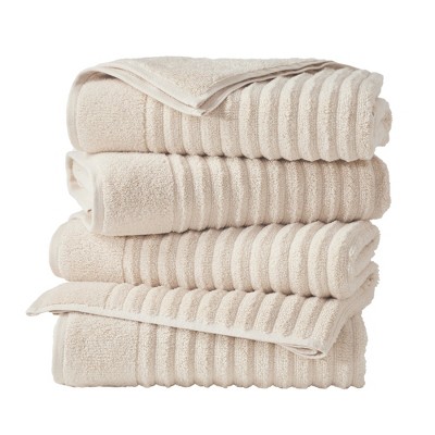 Zero-twist, 100% Combed Cotton Ribbed Bath Towel Set (4 Pack Bath, Dune ...