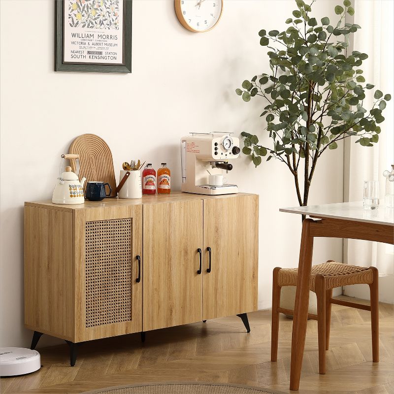 Freya Natural 16"D x 45.3"W x 28.3"H Three Door Rattan Net Side Cabinet with Adjustable Inner Shelves-Maison Boucle, 3 of 8