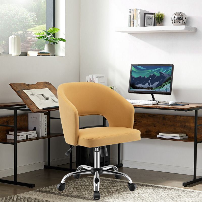 Tangkula Adjustable Swivel Desk Vanity Chair Upholstered Office Chair w/ Hollow Out Back, 2 of 11