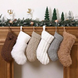 6 Pcs Neutral Brown Knitted Hanging Stocking 18 Inch 15 Inch Farmhouse Family Vintage Xmas Fireplace Holiday Decor Cozy Home Decor - 1 of 4