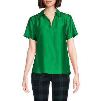 Tommy Hilfiger Womens Satin V Neck Henley Sleeveless Blouse Top