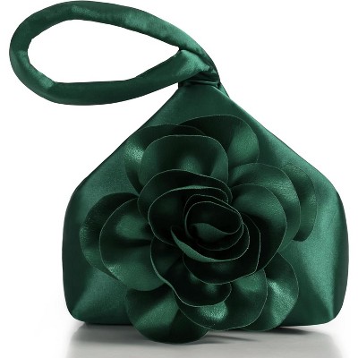 Clutch Purses for Women - Evening Bags Flower Satin Handbag Classy Wristlet Purse for Party Daily Wedding