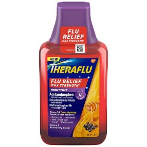 Theraflu Flu Relief Max Strength NightTime Syrup (Honey+Elderberry) 8.3 Oz - 1 of 4