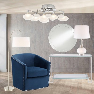 Modern Brushed Nickel Arc Floor Lamp with White Linen Shade