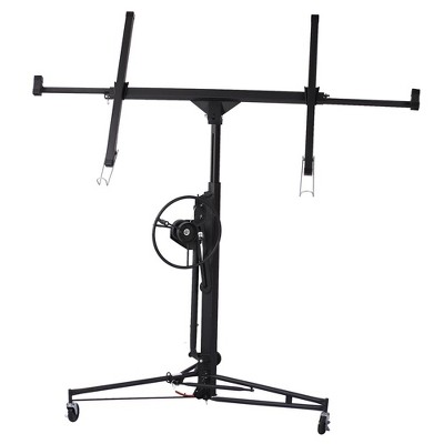 Drywall Lift Panel Hoist, 16Ft Sheetrock Jack Lift, 150 Lbs Load Capacity Drywall Lifter with Rolling Caster Wheels Construction Carrying Tool black