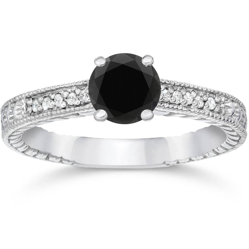 Pompeii3 1 1/5ct Vintage Treated Black & White Diamond Engagement Ring 14K White Gold, 1 of 5