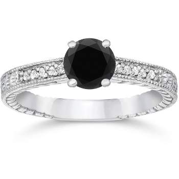 Pompeii3 1 1/5ct Vintage Treated Black & White Diamond Engagement Ring 14K White Gold