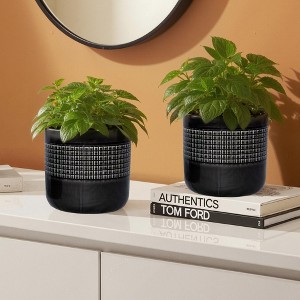 Wooakway 10" Dia Outdoor Indoor Ceramic Planter Pot Decorative Planter with Drainage Hole Patio Flower Pot - 1 of 4