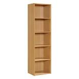 Hodedah Import 12 D x 16 W x 60 H Inch 5 Shelf Bookcase Storage Organizer Solution for Living Room, Bedroom, or Office, Beech Wood Finish