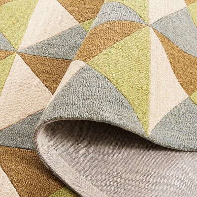Beige and Green Geometric Wool Hand-Tufted 5' x 8' Rug