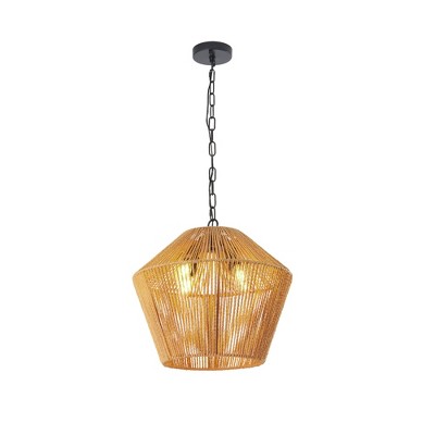 VYNXARIA 17 - Inch Boho Hemp Rope Ceiling Lights, Handcrafted Farmhouse Adjustable Pendant Fixtures