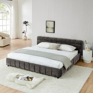 Sapphtopaz King Size Chenille Upholstered Solid Bed Frame, with Headboard & Storage Drawer for Spacious Master Bedrooms, Adults - 1 of 4