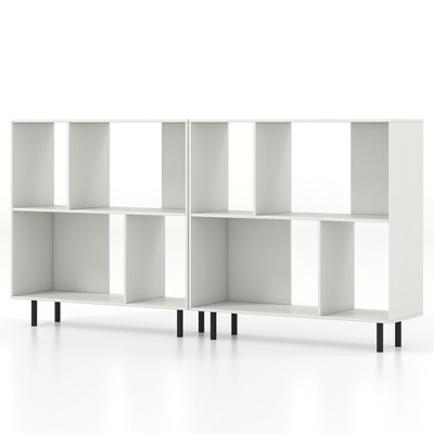 Tangkula 2PCS 4 Cubby Open Bookcase 3-Tier Freestanding Bookshelf w/ Detachable Metal Legs