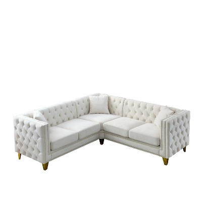 NicBex Velvet Corner Sofa,L-Shaped Sectional Couch with 3 Cushions for Living Room,Apartment,Office,Beige