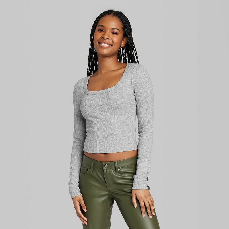 Women's Long Sleeve Square Neck Pointelle T-Shirt - Wild Fable™, 3 of 7