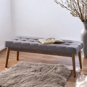 Alilang 44.00 inches Mid-Century Tufted Upholstered Bench with Wooden Legs for Entryway or Living Room-Gray - 1 of 4