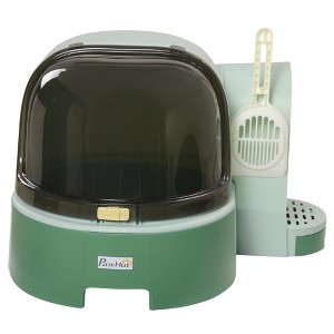 Skyzone Green Semi-Enclosed Cat Litter Box with Scoop, Lockable Open Cover, Anti-Spill Sand Drop - 1 of 4