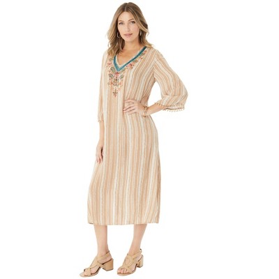 Roaman's Women's Plus Size Embellished Crinkle Kaftan