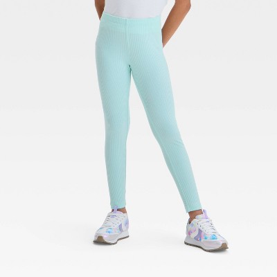 Girls' Ribbed Leggings - Cat & Jack™ Mint Green S: High Rise, Slim Fit, Ankle Length