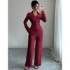 Women's Ribbed Knit Two Piece Set Buttoned Collared Shirt and Wide Leg Pants Outfit - 4 of 4