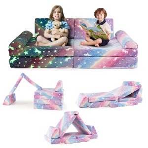 Honeyjoy 8 PCS Modular Kids Play Couch with Handles Machine Washable Covers for Building Fort Gray/Multicolor - 1 of 4