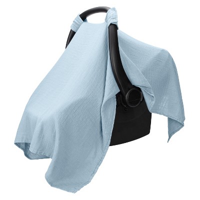 Image of Muslin Cotton Baby Car Seat Cover, Universal Fit Carseat Canopy Covers for babies, Girls and Boys By Comfy Cubs - Sky Blue