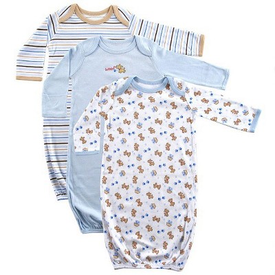 Image of Luvable Friends Baby Boy Cotton Long-Sleeve Gowns 3pk, Blue, 0-6 Months