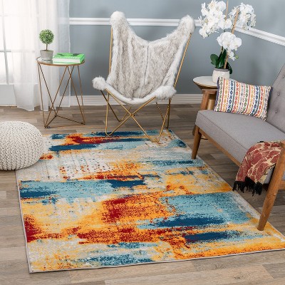Bohemian Abstract Multi-Color 5' x 7' Washable Area Rug