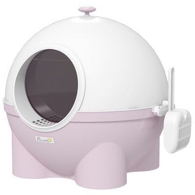 Pawhut Hooded Cat Litter Box Large Kitty Litter Pan With Lid Scoop Leaking Sand Pedal Top Handle Light Pink Target