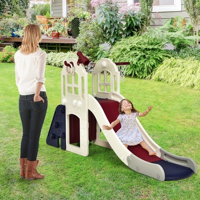 Costway 6-in-1 Blue Toddler Climber Slide Playset with Basketball Hoop