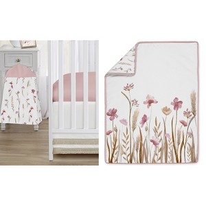 Sweet Jojo Designs Girl Baby Crib Bedding Set - Watercolor Floral Garden Rose Pink and Taupe 4pc - 1 of 4