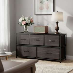 JIONJOY 5 - Drawer Dresser Fabric Dresser Storage Unit Side Table with Metal Frame - 1 of 4