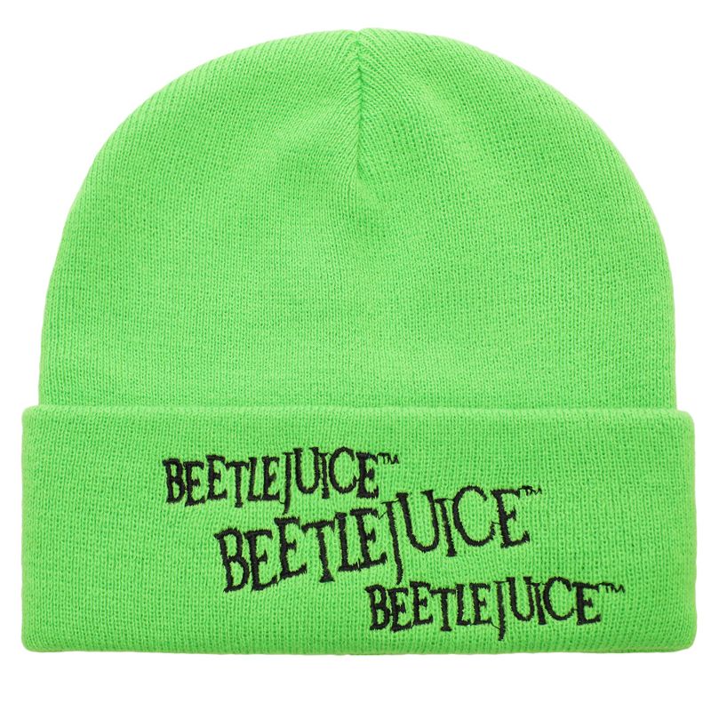 Beetlejuice Plain Neon Green Embroidered Logo Cuff Knit Beanie, 1 of 3