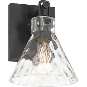 Possini Euro Design Ishii 9 1/4" High Modern Wall Sconce Light Lamp Fixture Mount Bathroom Bedroom Bedside Hardwired Cordless Matte Black Glass Shade - 1 of 4