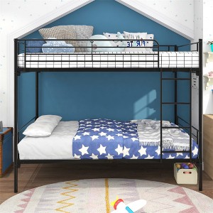 The Metal Bunk Bed with Metal Frame and Ladder offers a modern and practical sleeping solution for homes with limited space - 1 of 4