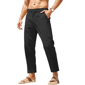COOFANDY Men's Cotton Linen Pants Elastic Waist Lightweight Casual Pants Relaxed Fit Yoga Beach Pants with Pockets - 1 of 4