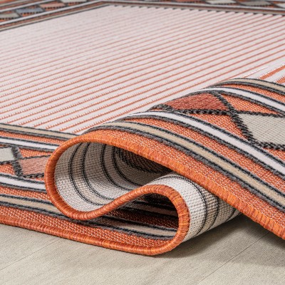 Sebastian Orange and Ivory Geometric Indoor/Outdoor Area Rug