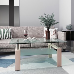 NicBex Modern Rectangle Coffee Table with Clear Tempered Glass Top,2-Tier Glass Center Table for Living Room,Living Room Furniture - 1 of 4