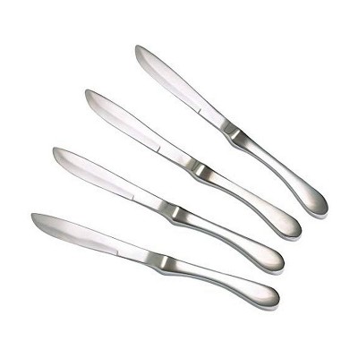 Knork Original 4 Piece Dishwasher Safe Dinner Knife Cutlery Utensil Flatware Set with Smooth Stem Fingertip Platforms, Gloss Silver