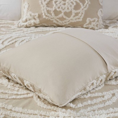 Taupe King Cotton Chenille Medallion Duvet Cover Set